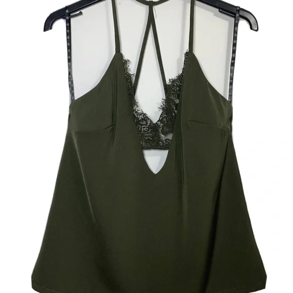 Missguided  Cami Top With  Lace Bralet Dark Green Khaki Strappy Sleeveless UK  8 - Picture 13 of 13